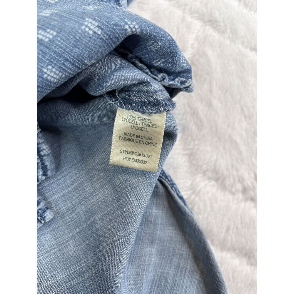 Cloth & Stone Shirt Women's (S) Blue Geometric Chambray Tencel Pocket Preppy - Picture 7 of 7